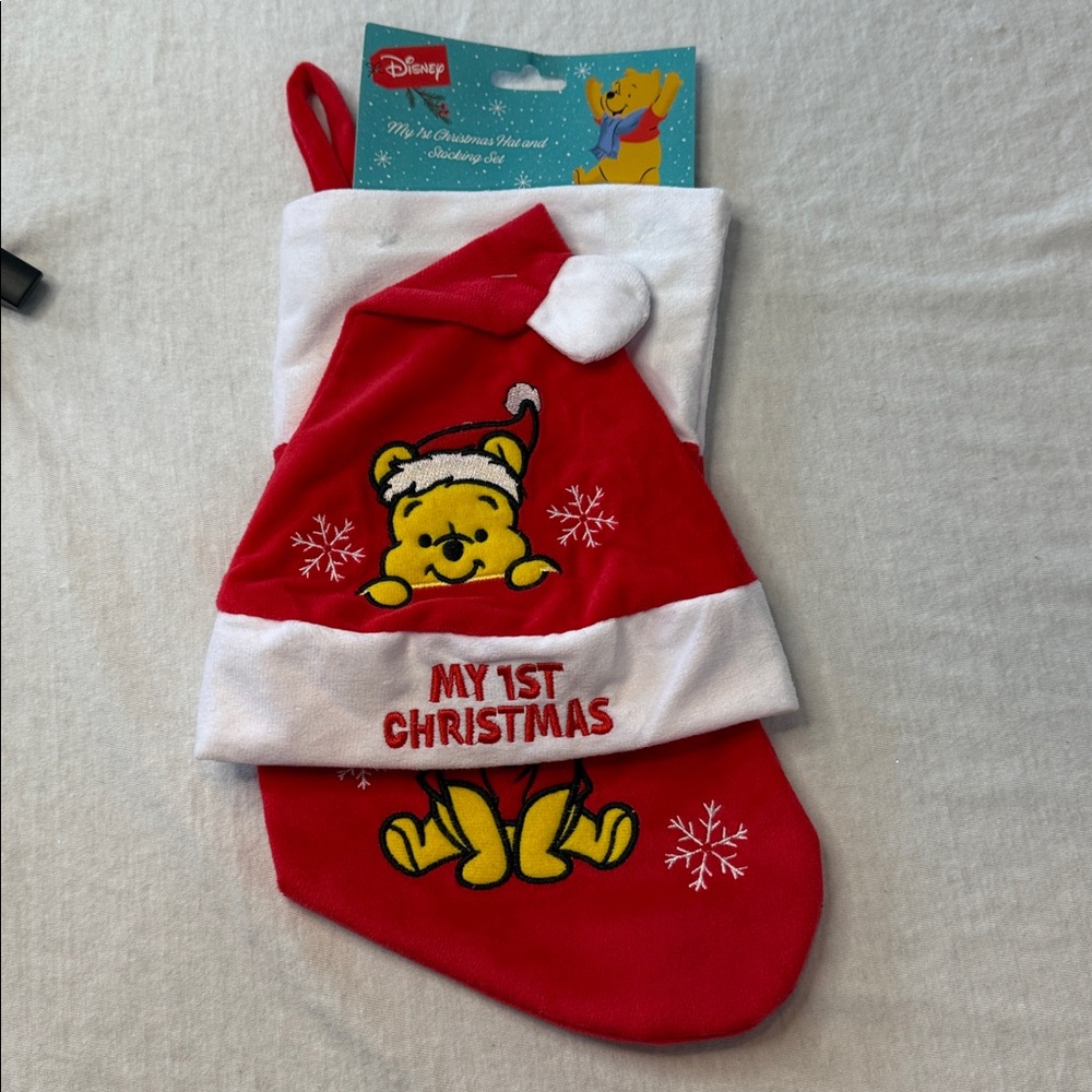 Disney Winnie The Pooh “My First Christmas Hat & Stocking Set”